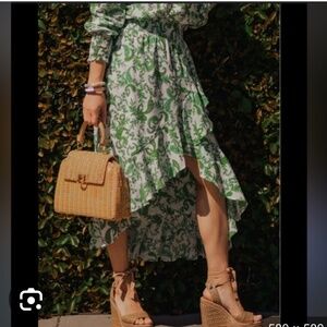 MISA Los Angeles SOFIA SKIRT ruffle high low Size Large Green Paisley